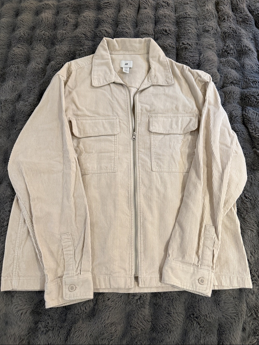 H&M Light Beige Corduroy Zip Shirt Jacket